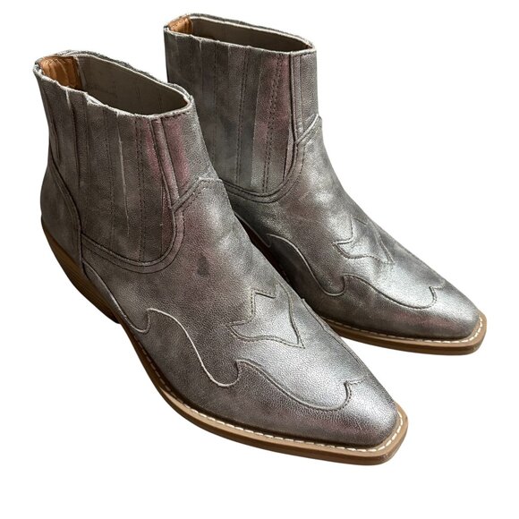 Forever 21 Silver Ankle Cowboy Boots Size 7 - Picture 1 of 9